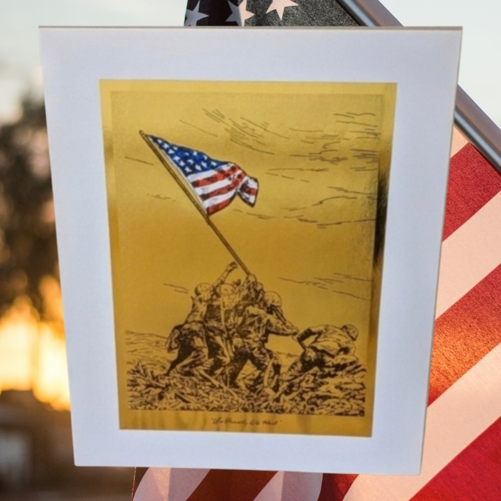 Vintage USMC “So Proudly We Hail” Iwo Jima Foil Etch Print – 8"x10" Unframed